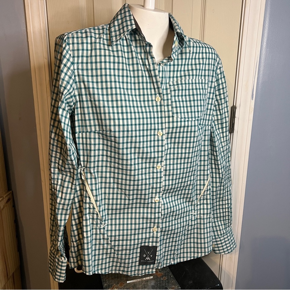 Dolly Varden Button Up Fishing Shirt Women Sz S Long Sleeve Green Check